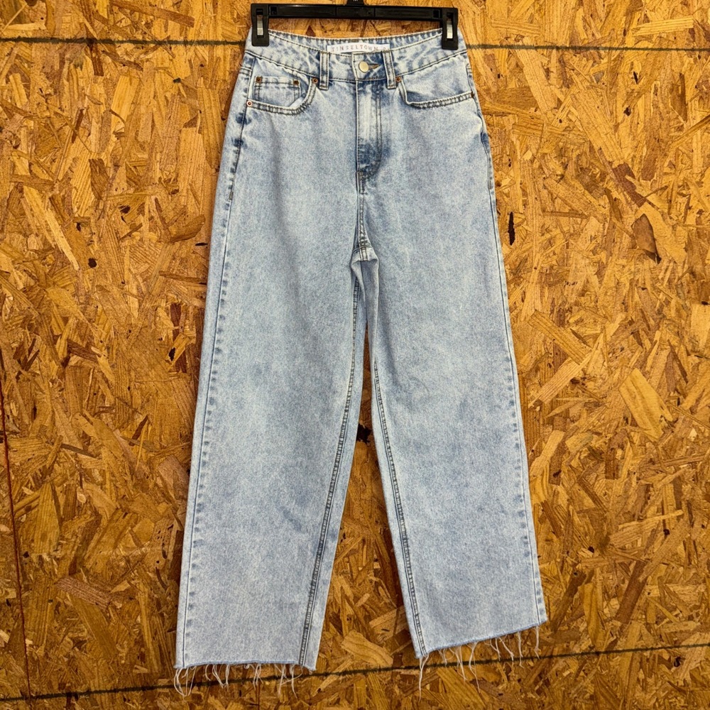 Tinseltown Wide Leg Frayed Jeans Light Wash Denim Hipster 90s Look Pants Women 0